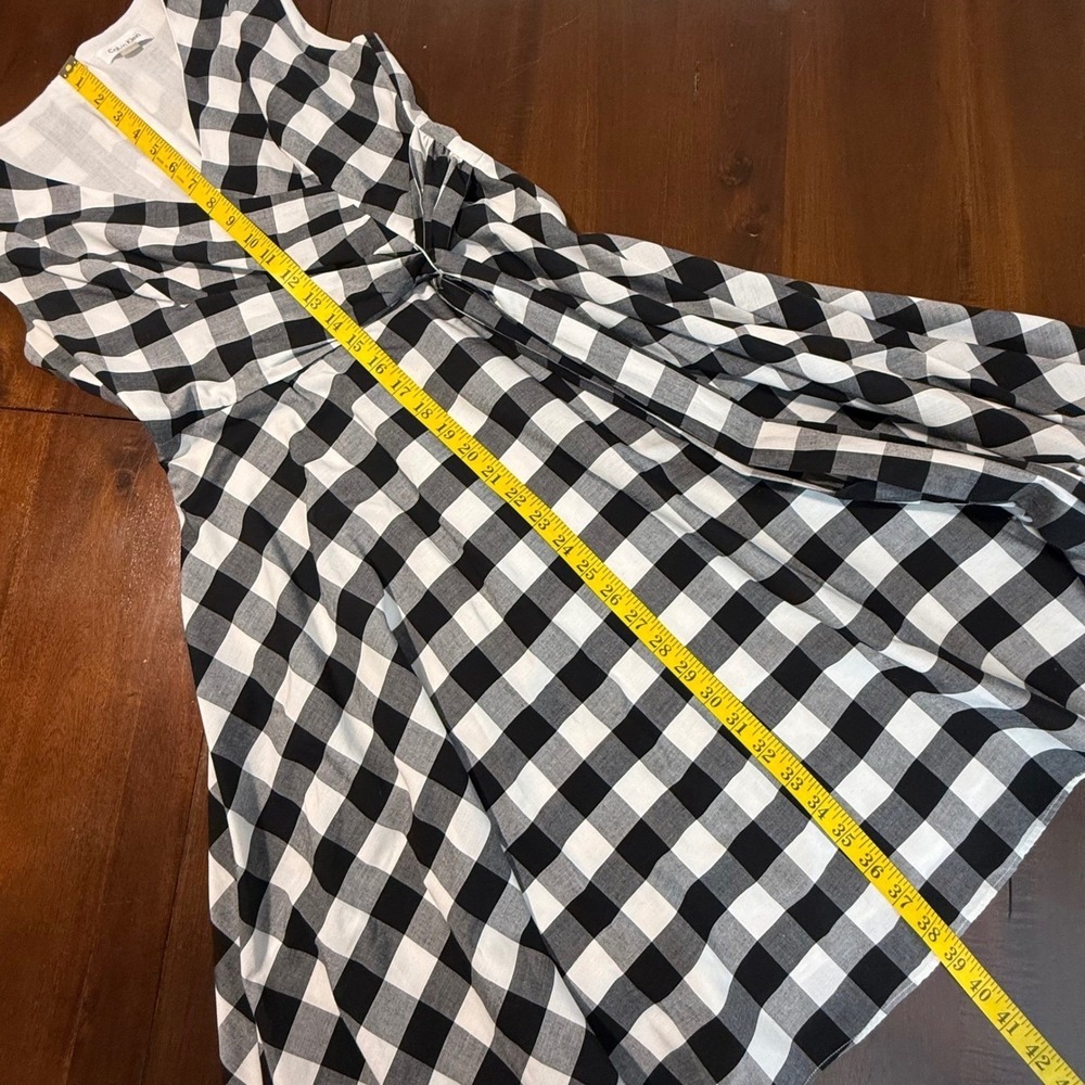 Calvin Klein Womens Fit Flare Dress Black White Gingham Waist Tie Classic Retro - Picture 13 of 13